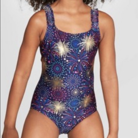 Cat & Jack Fireworks One Piece Swimsuit Blue - Picture 1 of 8